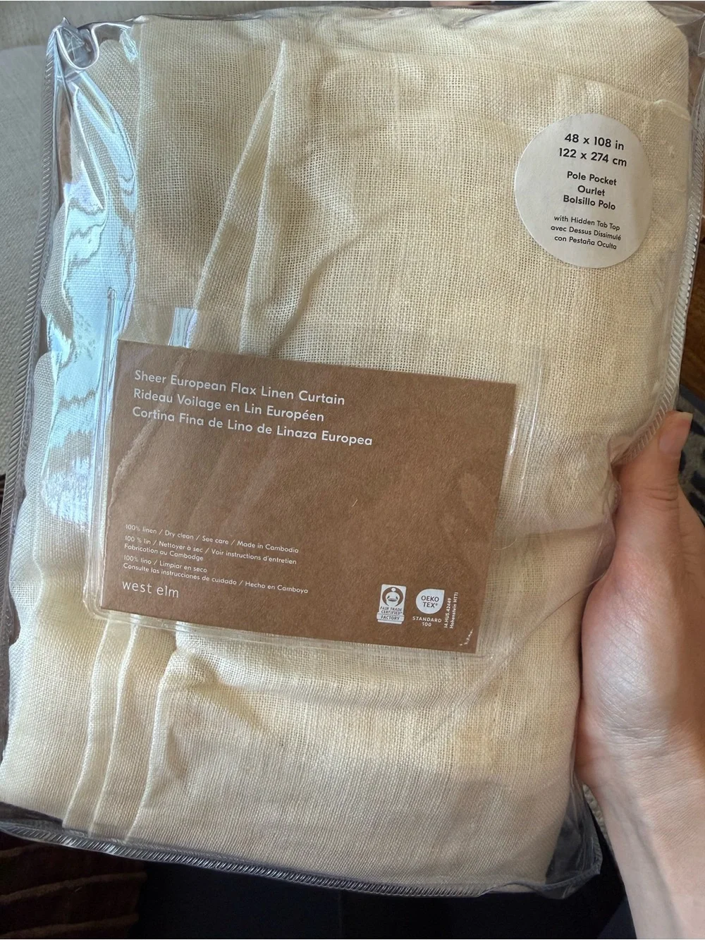 West Elm Sheer European Flax Linen Curtain - Alabaster 48 x 108. 2 panels